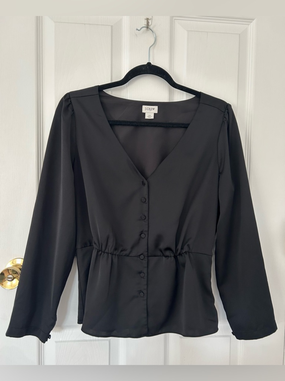 J.Crew Black V-Neck Button Front Blouse Size 10